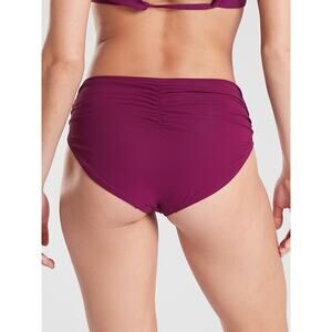 Athleta shirred full bottom purple bikini bottoms low rise EUC beach swim XS